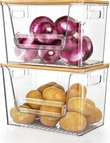 Delamu 2 Set Pantry organizers and Storage, kitchen organizers and storage with Bamboo Top, Stackable Kitchen Pantry bin for Onion,Potato,Fruits,Produce,Vegetable