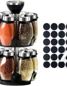 Revolving Spice Rack Organizer Countertop, Spinning Spice Storage Rack Tower Organizer with 12 Empty Jars, Rotating Spice Holder Shelf Seasoning Rack Shelf, Spice Seasoning Bottle Organizer